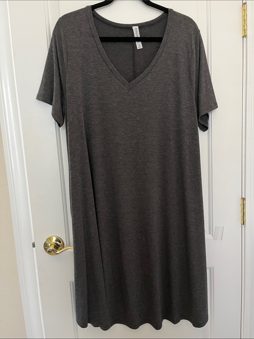 Zenana Outfitters Charcoal V-Neck Knit Pullover T shirt Dress